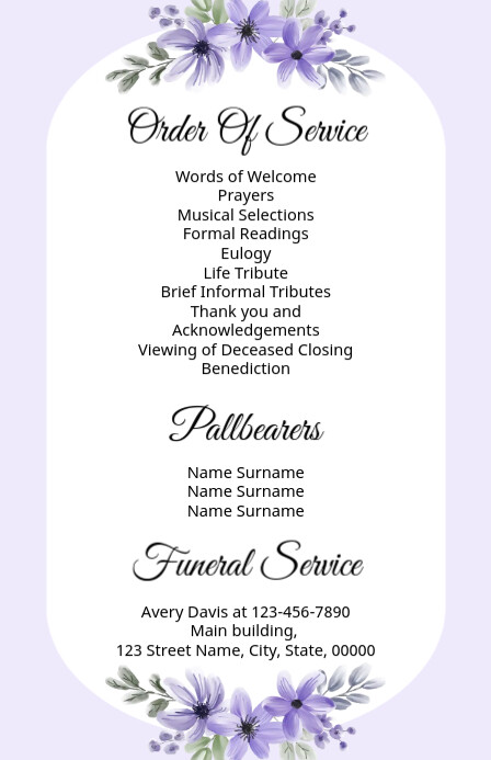 Floral Order of service Template Mezza pagina Wide