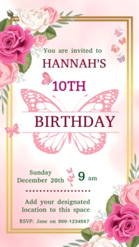 Floral pastel birthday party invitation template Digital Display (9:16)