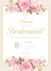 Floral Pastel Pink Roses Bridesmaid Invitation A6 template
