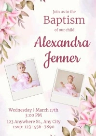 Floral Pink Baptism Invitation A6 template