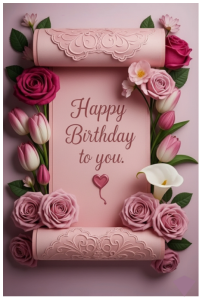 Floral Pink Birthday Scroll  Poster template