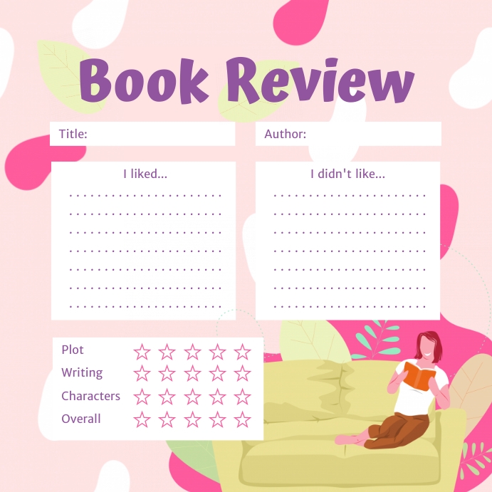 Floral Pink Book Review Instagram Post Templa Wpis na Instagrama template