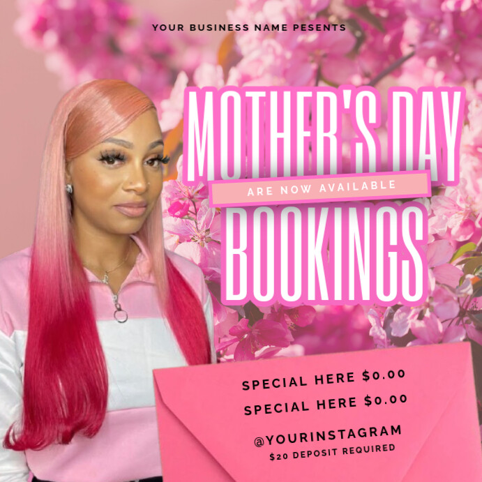 Floral Pink Mothers Day Hair Flyer Instagram Post template