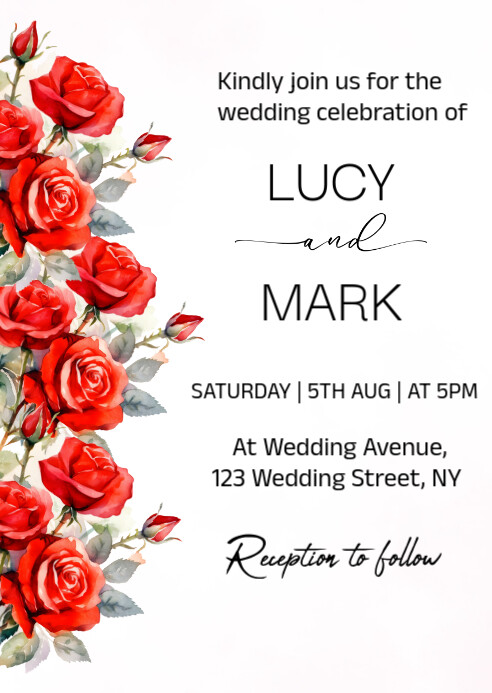 Floral Red Roses Wedding Invitation Template A6 PosterMyWall Floral Red Roses Wedding Invitation Template A6 PosterMyWall