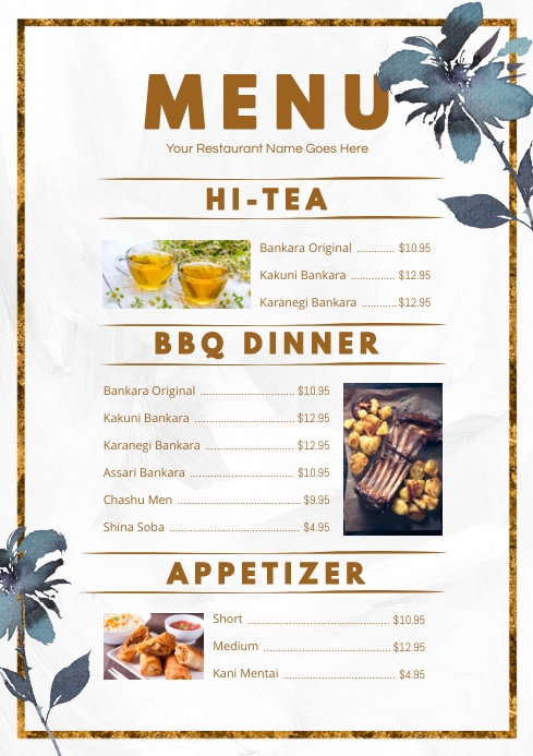Floral Restaurant Menu Template | PosterMyWall