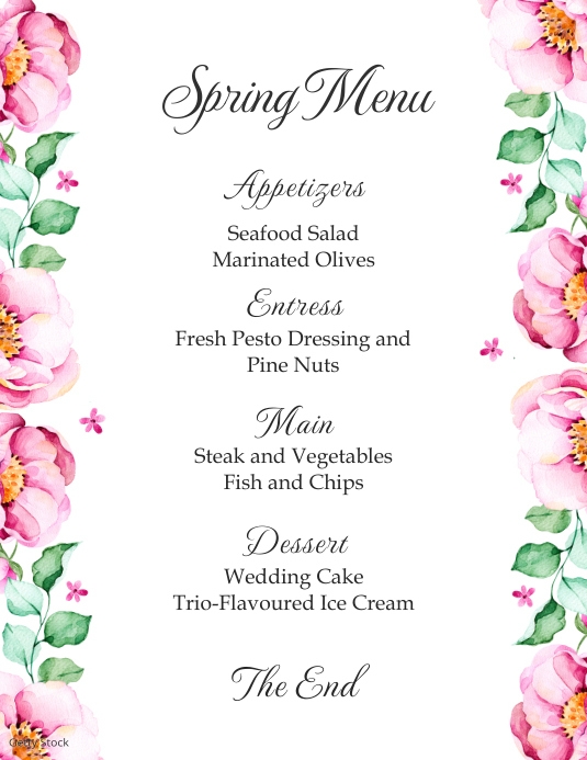 Copy of Floral Restaurant Spring Menu | PosterMyWall