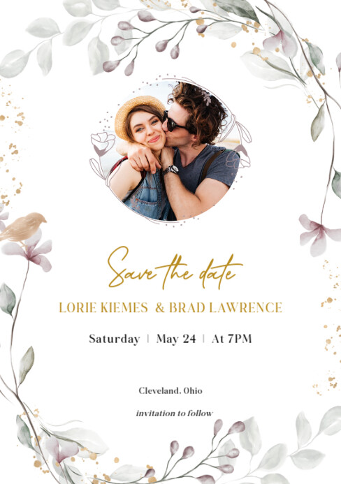 Floral Save The Date Invitation Template With Photo A5