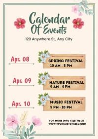 Floral Spring Calendar Of Events A4 template