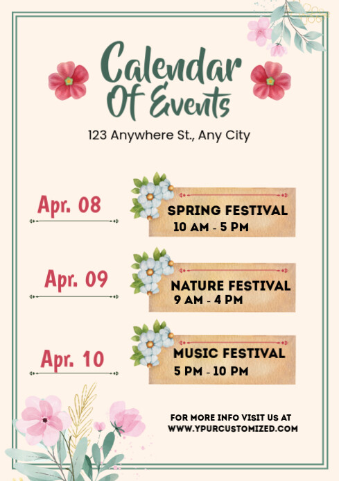 Copy of Floral Spring Calendar Of Events A4 | PosterMyWall