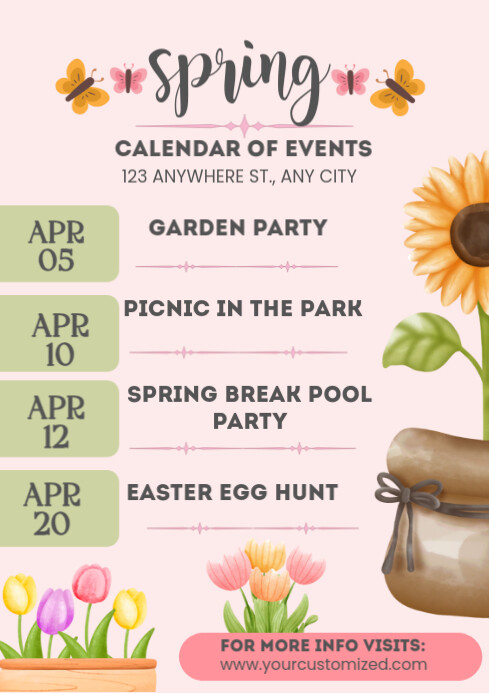 Copy of Floral Spring Calendar Of Events A4 | PosterMyWall