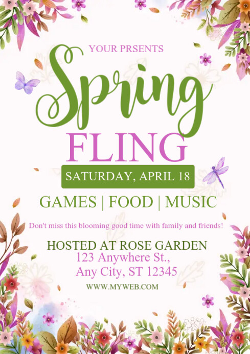 Floral Spring Fling A4 Template | PosterMyWall