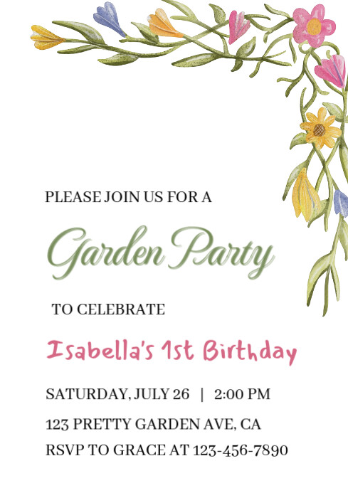 Plantilla de Floral Spring Flowers Garden Party Birthday Invite A4 ...