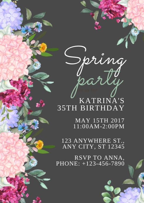 Floral Spring Party Birthday Invitation Card Template | PosterMyWall