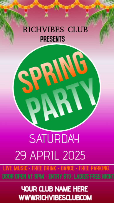 Floral Spring Party Celebration Flyer  Instagram Story template
