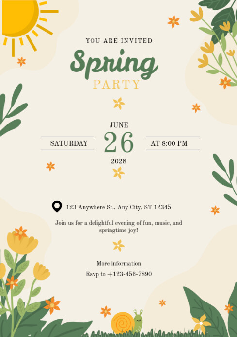 Spring Invatation Floral Spring Party Invitation A4 Template | PosterMyWall