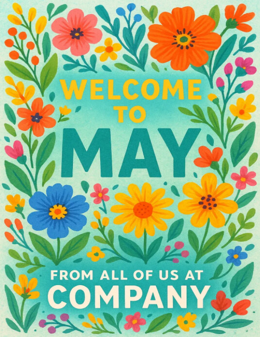 Floral Spring Welcome To May – Corporate Office Poster Template Flyer (us Letter)