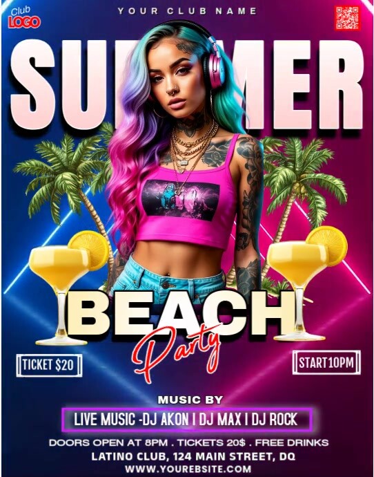 Floral Summer Beach Party Poster/wallboard Cartaz/placa template