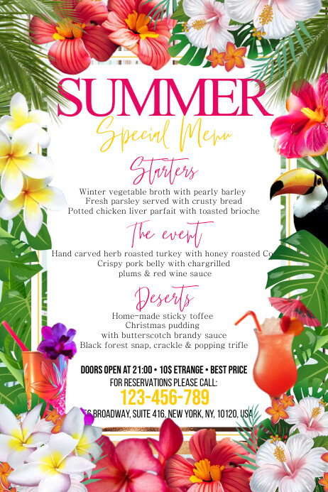Plantilla de Floral Summer Menu Poster | PosterMyWall
