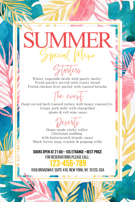 Floral Summer Menu Poster Template | PosterMyWall