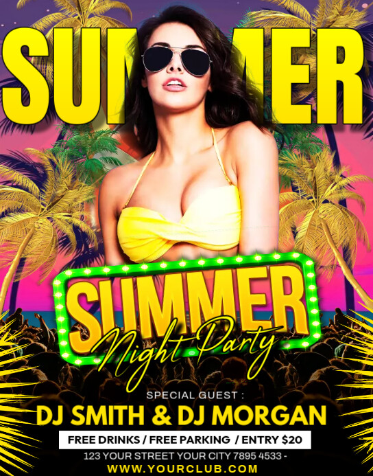 Floral Summer Night Party Poster/wallboard Плакат/настенная панель template