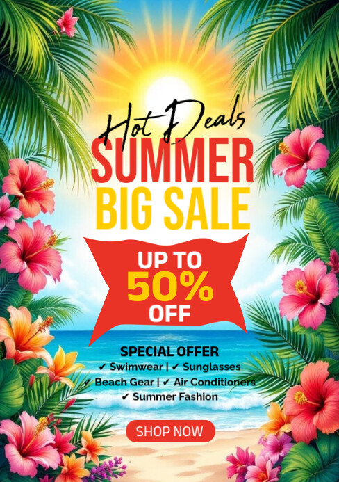Floral Summer Sale A5 template