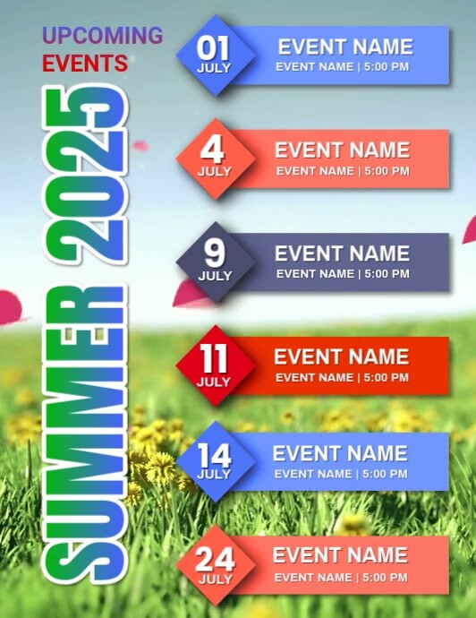 Floral Summer Upcoming Events  Flyer (us Letter) Pamflet (VSA Brief) template