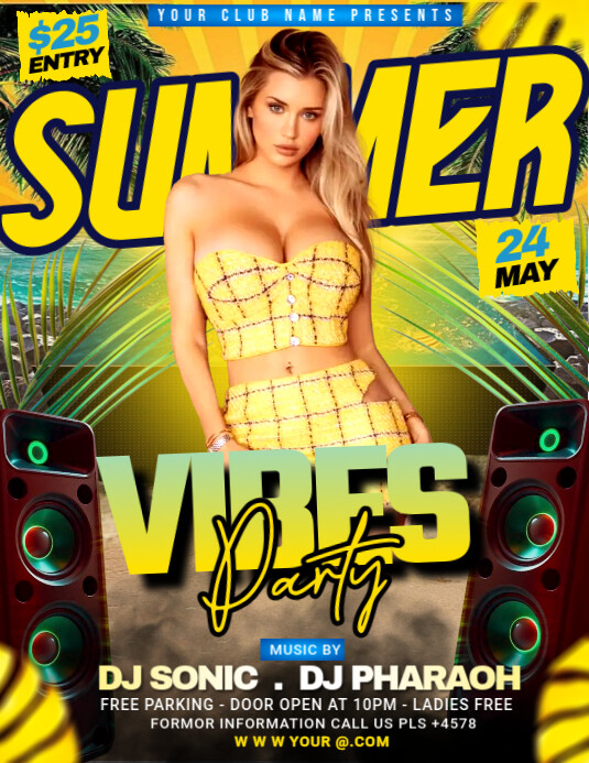 Floral Summer Vibes Party  Flyer (us Letter) template