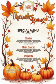 Floral Thanksgiving Day Dinner Menu Template  Poster Plakat