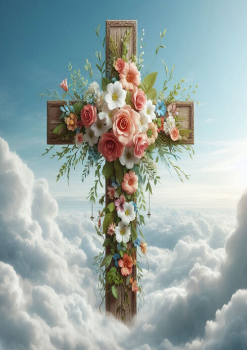 Floral The Resurrection Cross – Easter Artwork With Flowers A4 Template ...