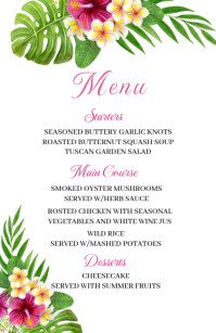 Floral Tropical Wedding Menu Template  Half Page Wide