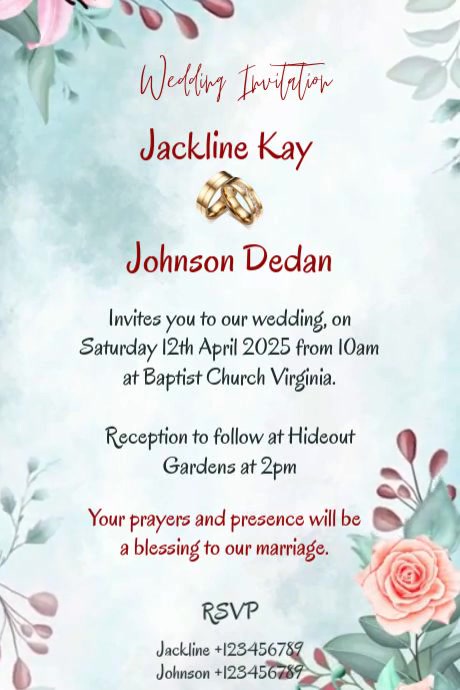 Floral Video Wedding Invite Cartaz template