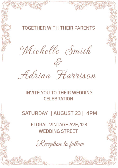Floral Vintage Wedding Invitation Template  A4