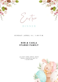 Floral Watercolor  Easter Dinner invitation A5 template