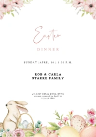Floral Watercolor  Easter Dinner invitation A5 template