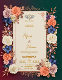 Floral Wedding Card | Wedding Invitation Card Flyer (us Letter) Iflaya (Incwadi ye-US) template