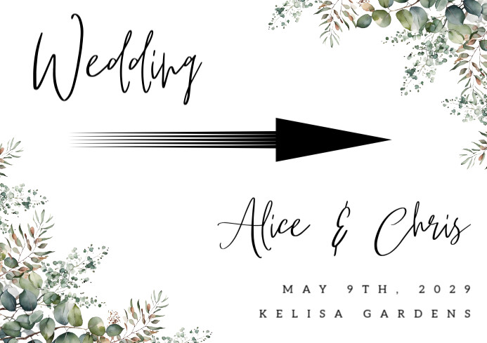 Floral Wedding Direction Sign Template A1