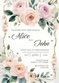 Floral Wedding Invitation Card Flyer A3 template