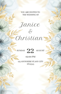 Floral Wedding Invitation Card  Half Page Wide Szeroki pół strony template