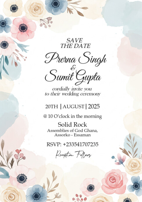 Floral Wedding Invitation A5 template