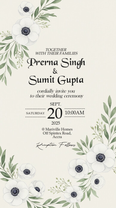 Floral Wedding Invitation Digitale Vertoning (9:16) template