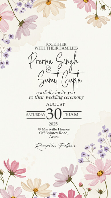 Floral Wedding Invitation Tampilan Digital (9:16) template