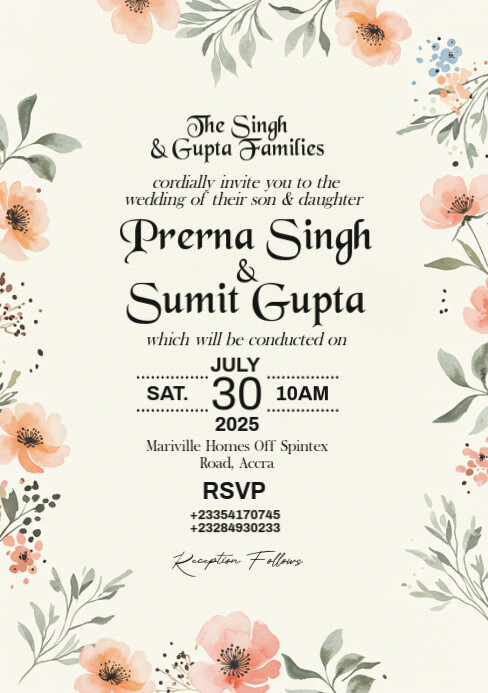 Floral Wedding Invitation A5 template