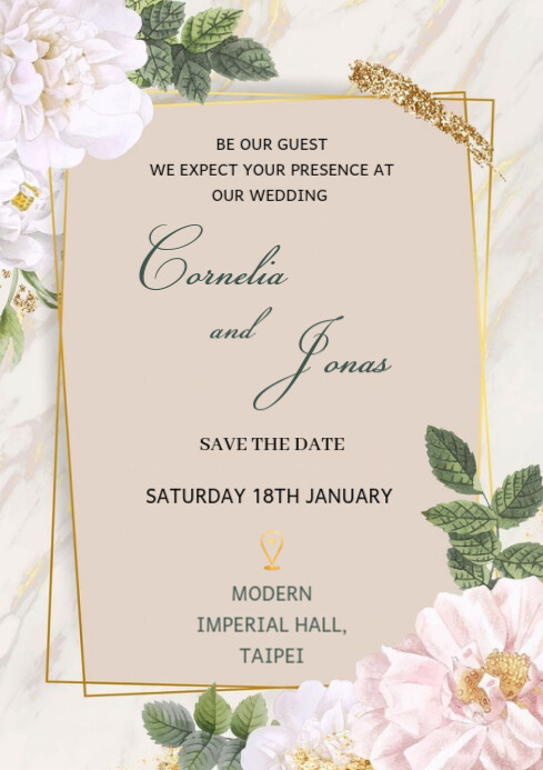 Floral Wedding Invitation Template A4 | PosterMyWall