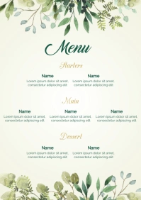 Floral Wedding Menu Card Template A3