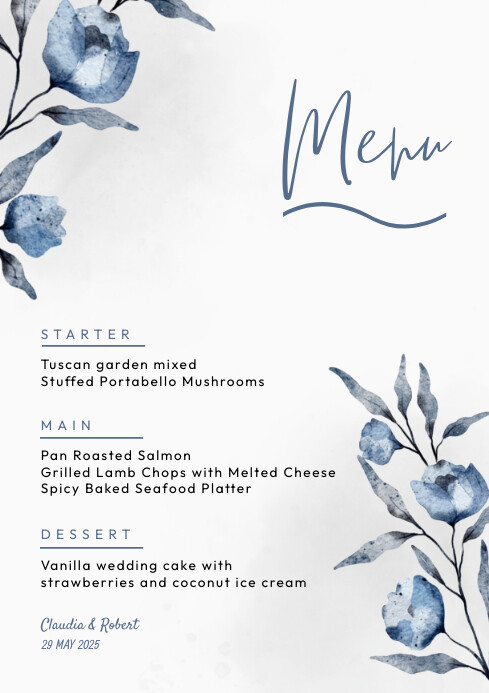 Flower Design For Menu Floral wedding menu template | PosterMyWall