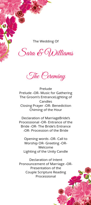 Floral Wedding Program Template Rack Card