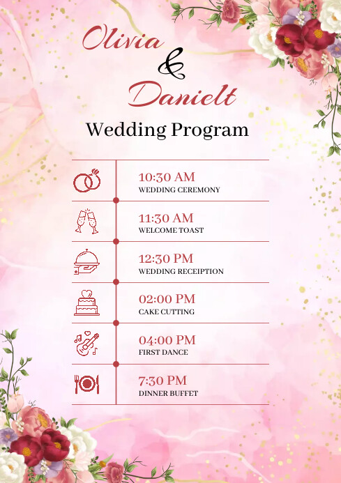 Floral Wedding Program Template PosterMyWall