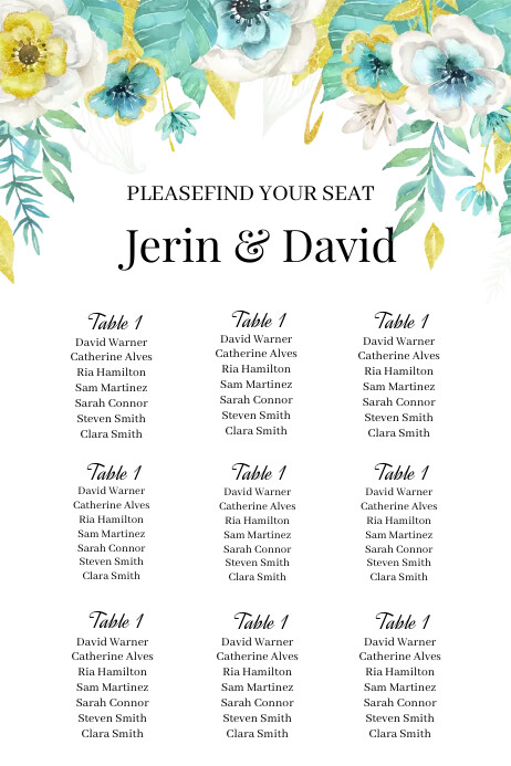 Floral Wedding Seating Chart Template | PosterMyWall