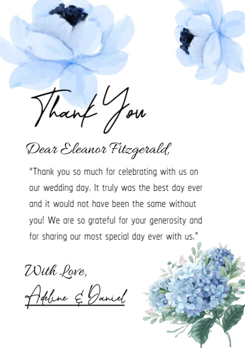 Floral Wedding Thankyou Letter A4 template