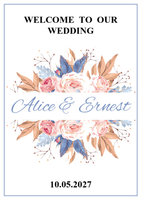 Floral Wedding Welcome Sign A1 template